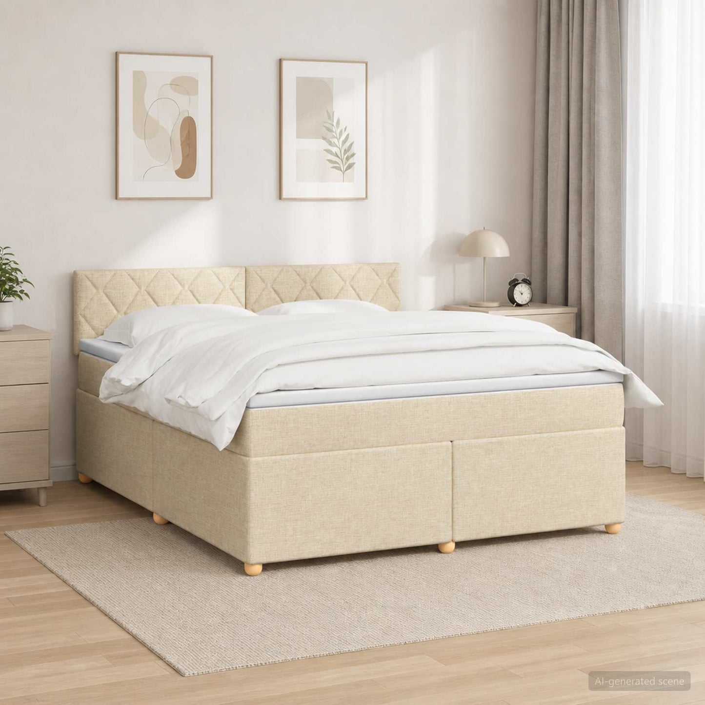 vidaXL Κρεβάτι box spring με στρώμα Κρεμ 180 x 200 cm Ύφασμα
