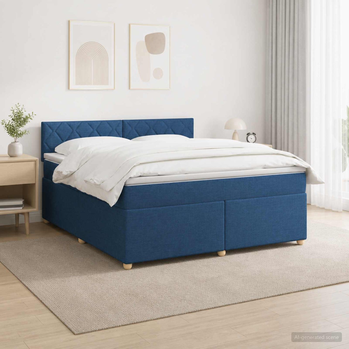 vidaXL Κρεβάτι box spring με στρώμα Μπλε 180 x 200 cm Ύφασμα
