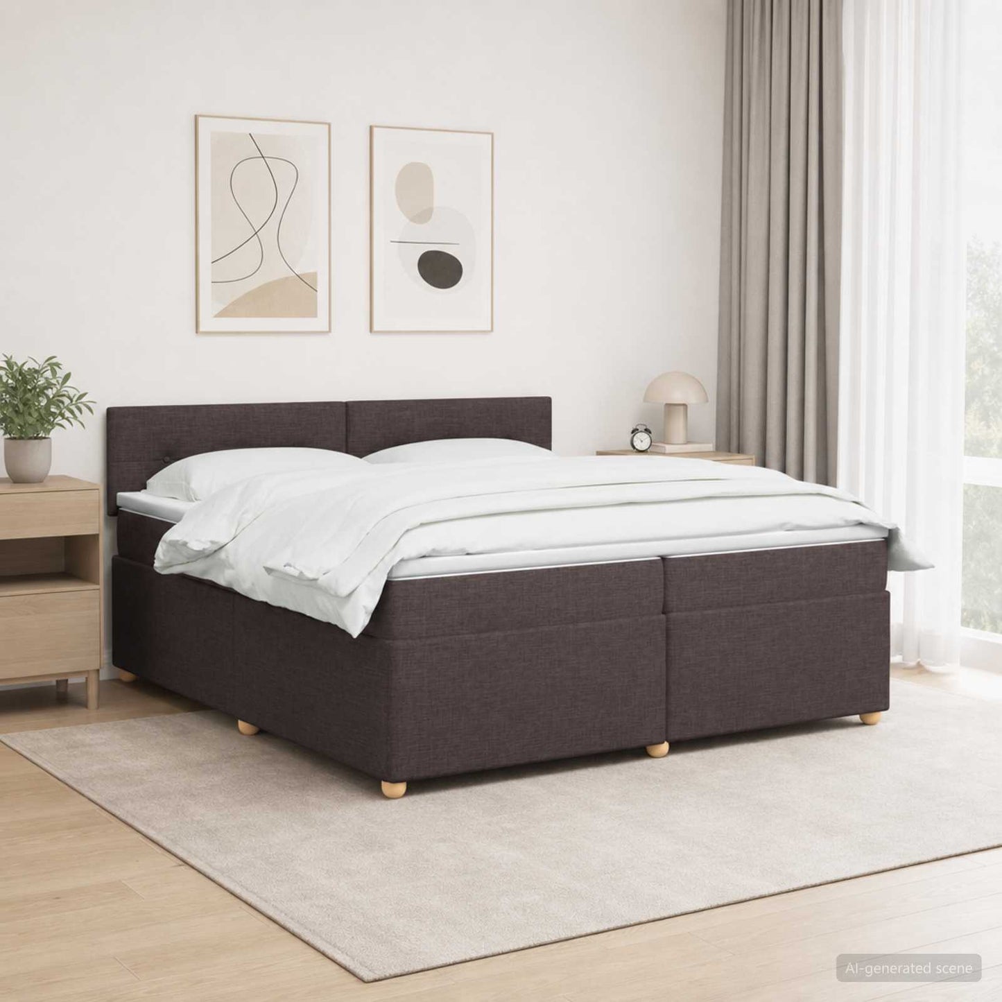 vidaXL Κρεβάτι box spring με στρώμα Σκούρο Καφέ 200 x 200 cm Ύφασμα