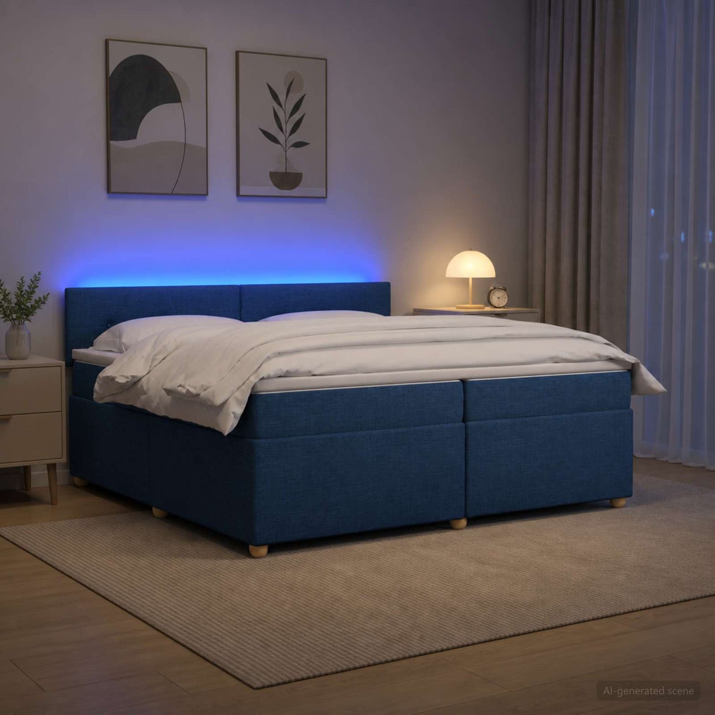 vidaXL Κρεβάτι box spring με στρώμα Μπλε 200 x 200 cm Ύφασμα