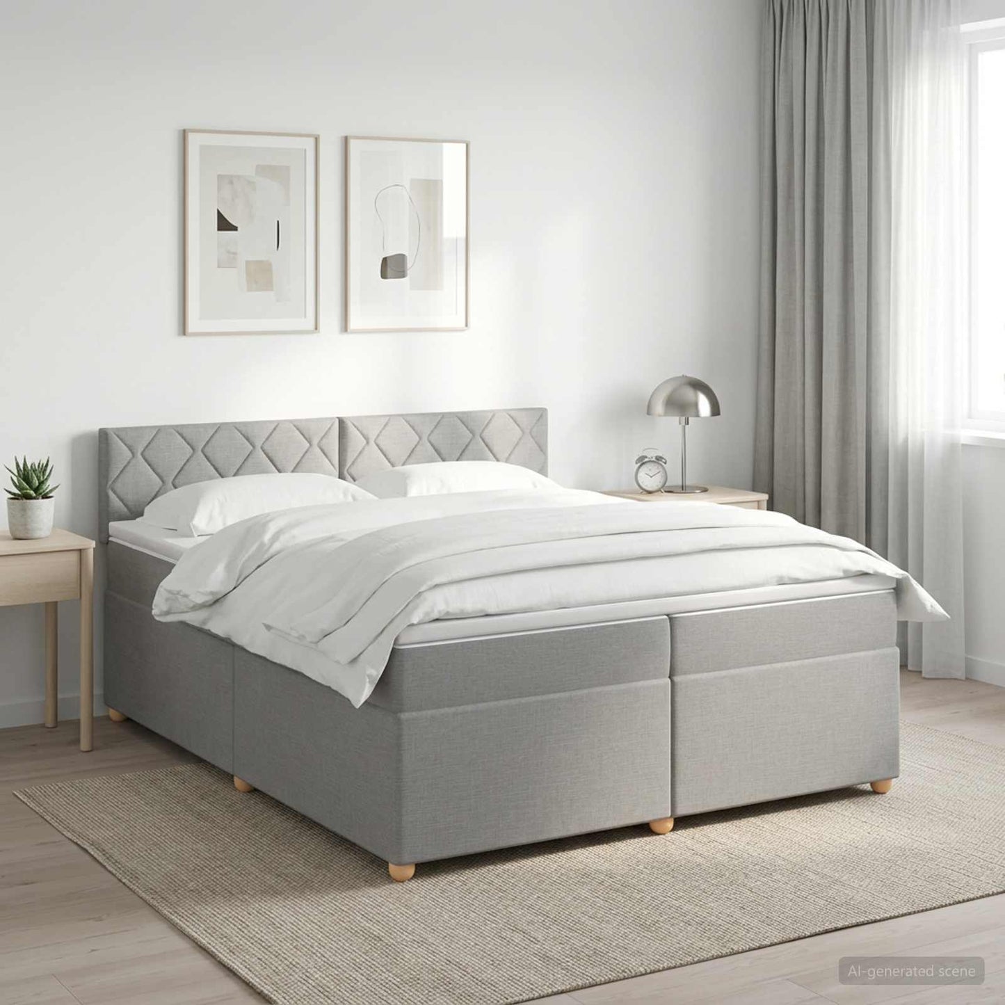 vidaXL Κρεβάτι box spring με στρώμα Ανοιχτό γκρι 200 x 200 cm Ύφασμα