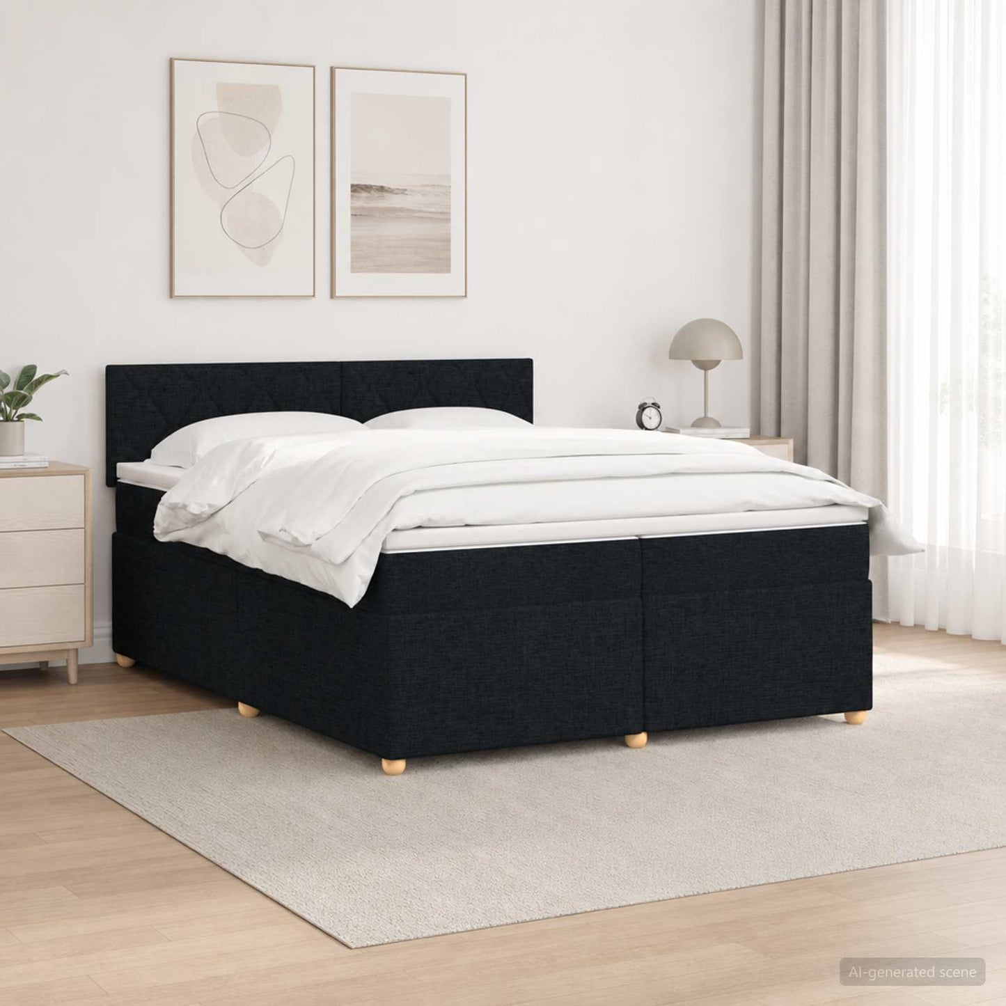 vidaXL Κρεβάτι box spring με στρώμα Μαύρο 200 x 200 cm Ύφασμα