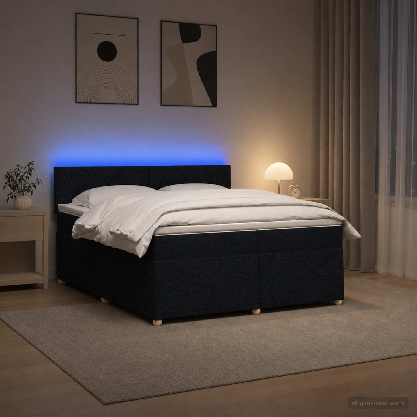 vidaXL Κρεβάτι box spring με στρώμα Μαύρο 200 x 200 cm Ύφασμα