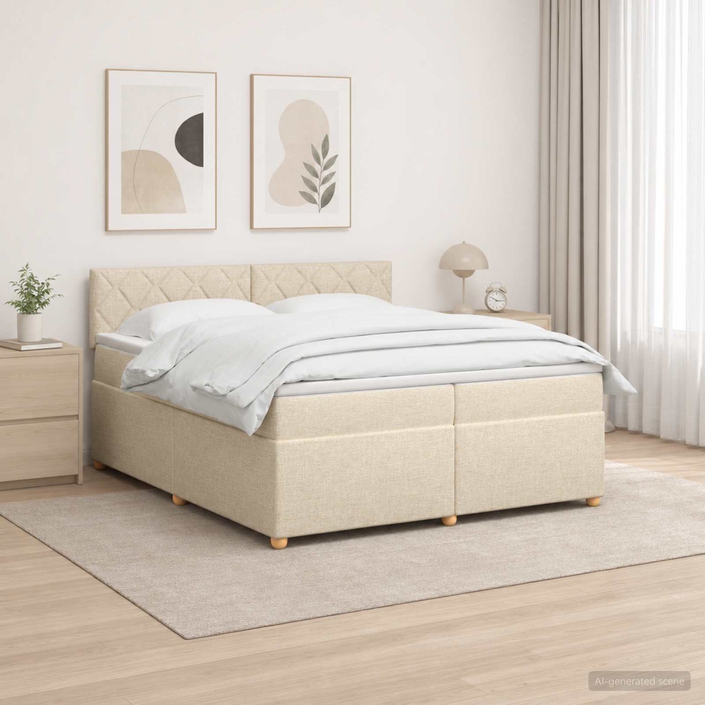 vidaXL Κρεβάτι box spring με στρώμα Κρεμ 200 x 200 cm Ύφασμα