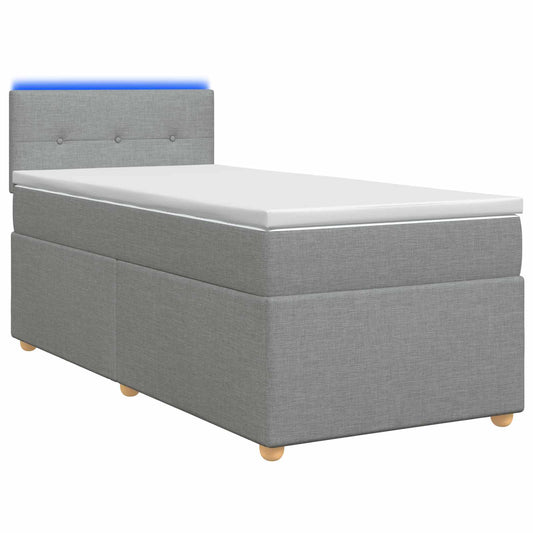 vidaXL Κρεβάτι Box Spring με Στρώμα και LED Ανοιχτό γκρι 90 x 190 cm