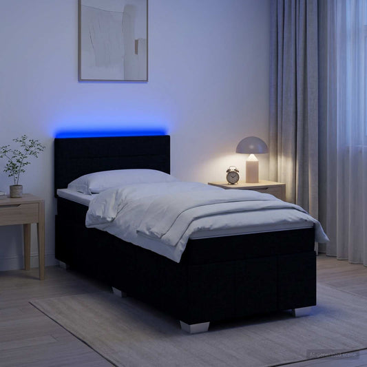 vidaXL Κρεβάτι box spring με στρώμα Μαύρο 90 x 190 cm Ύφασμα