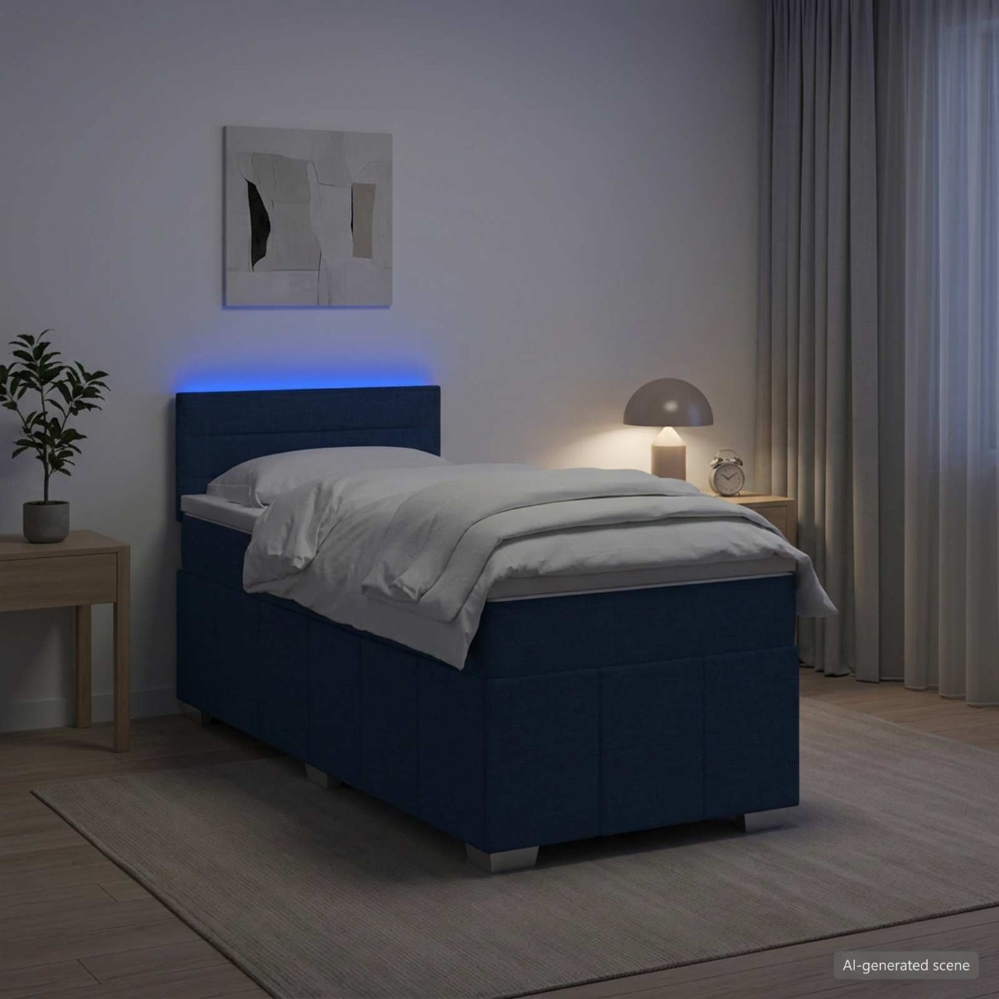 vidaXL Κρεβάτι box spring με στρώμα Μπλε 90 x 200 cm Ύφασμα