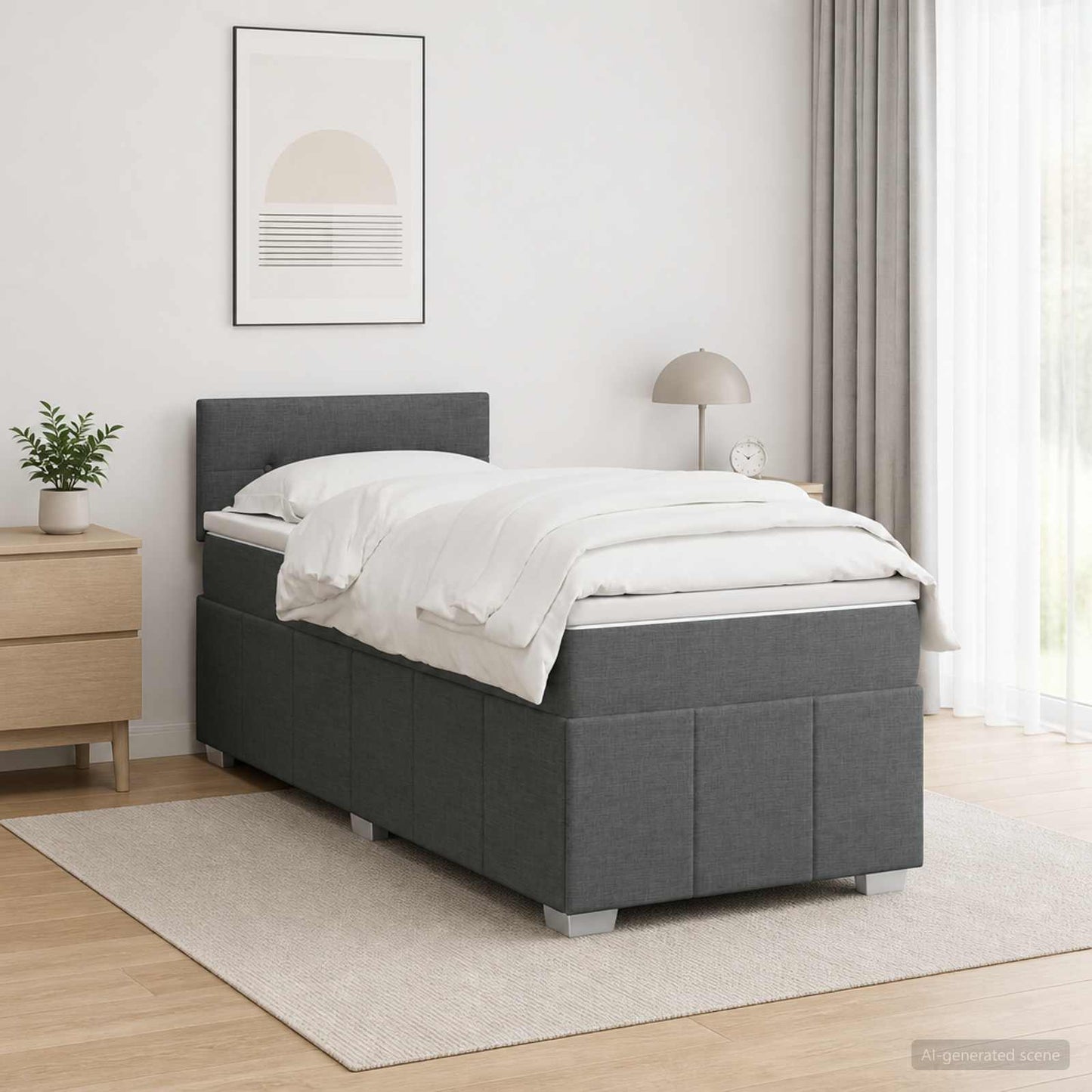 vidaXL Κρεβάτι box spring με στρώμα Σκούρο Γκρι 90 x 190 cm Ύφασμα