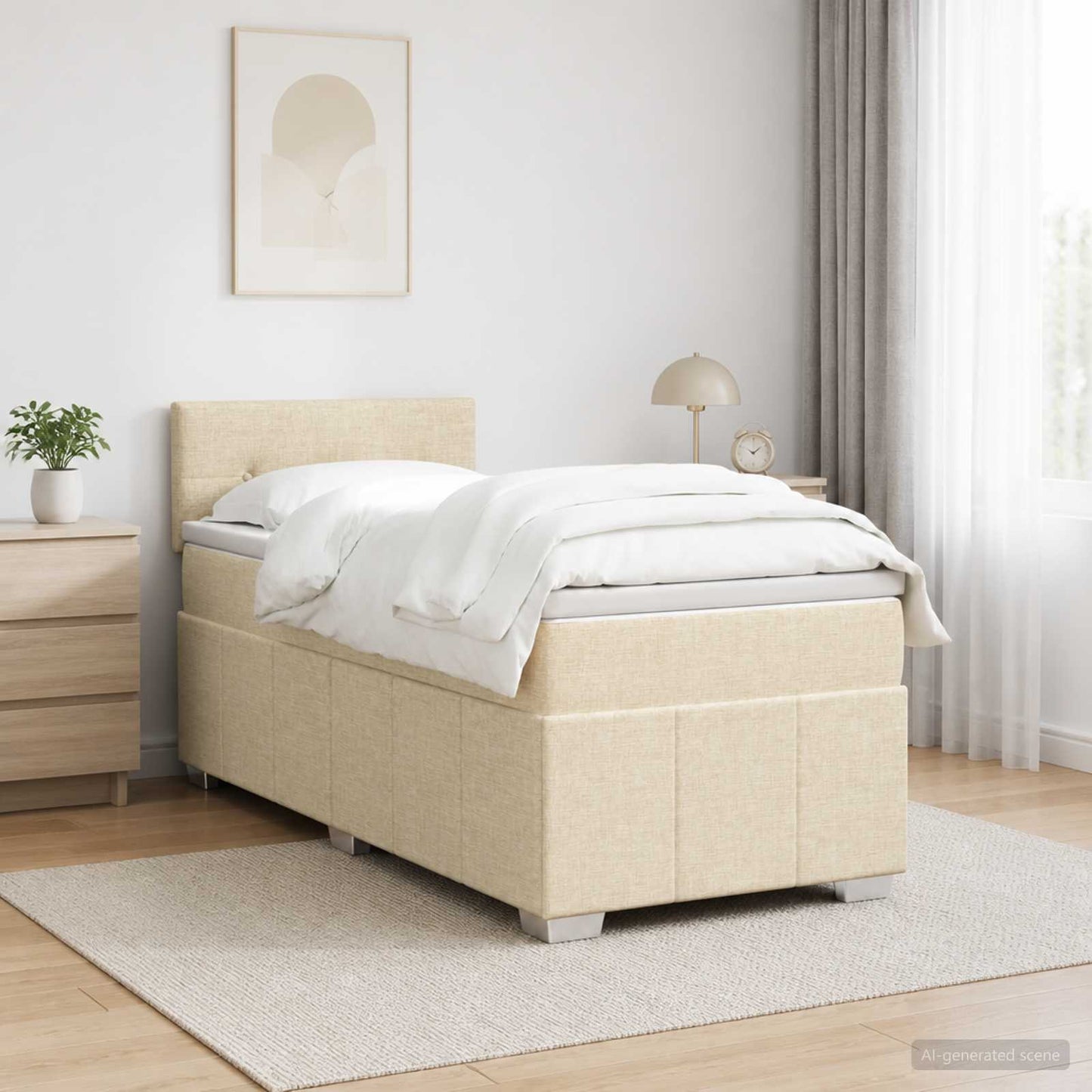 vidaXL Κρεβάτι box spring με στρώμα Κρεμ 100 x 200 cm Ύφασμα