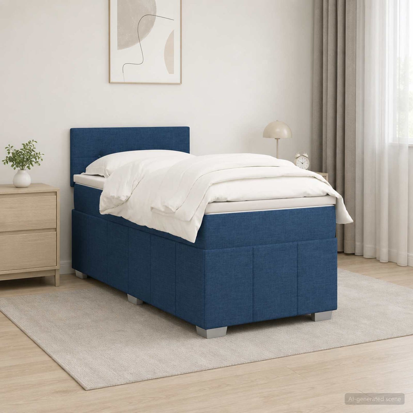 vidaXL Κρεβάτι box spring με στρώμα Μπλε 90 x 200 cm Ύφασμα