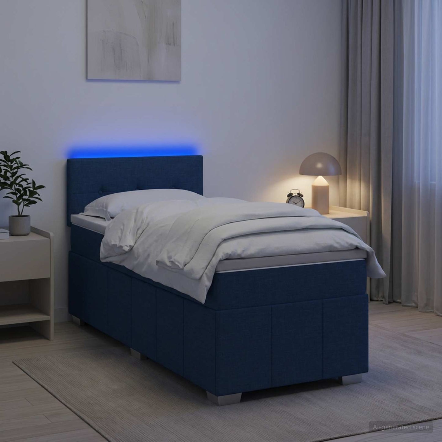 vidaXL Κρεβάτι box spring με στρώμα Μπλε 100 x 200 cm Ύφασμα