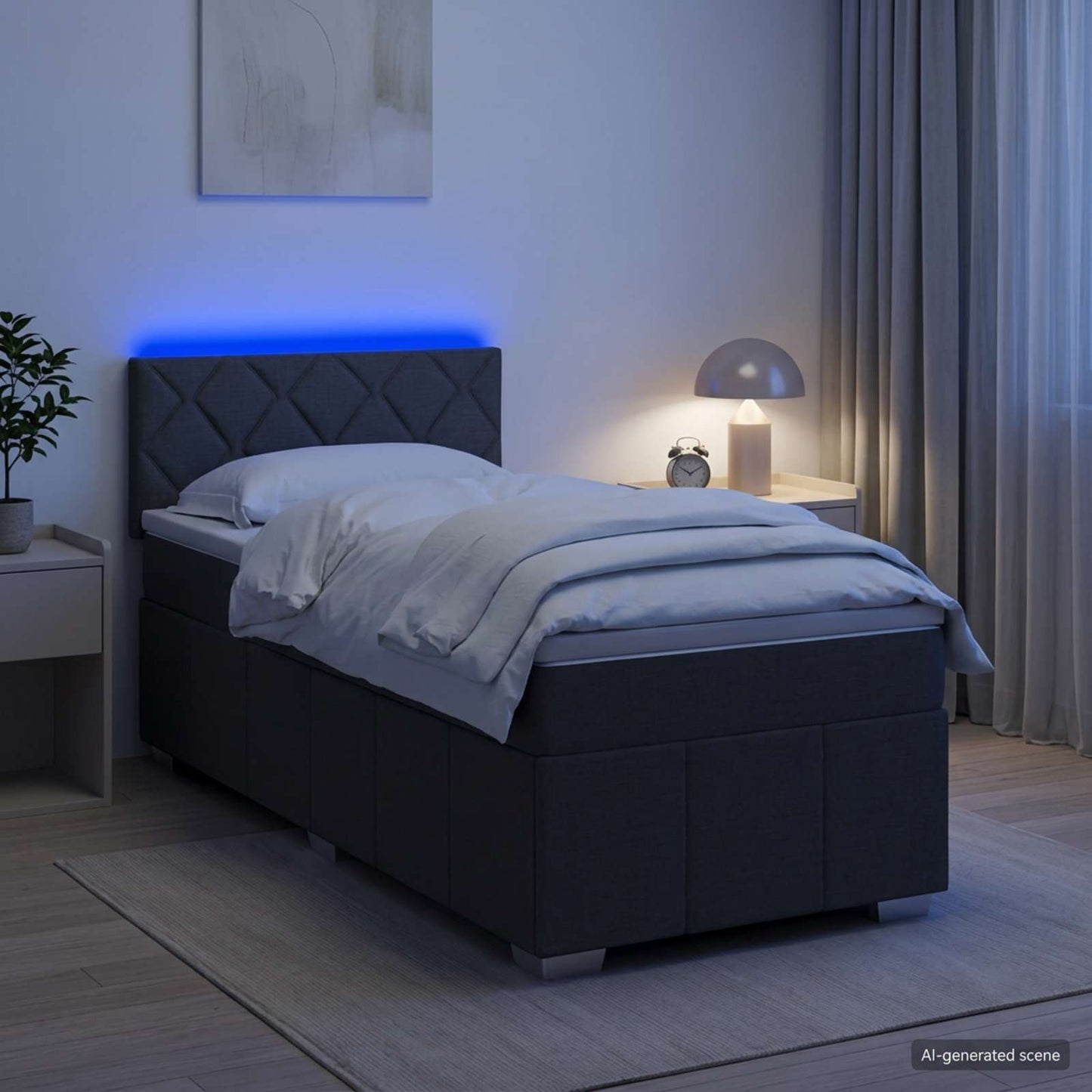 vidaXL Κρεβάτι Box Spring με Στρώμα και LED Σκούρο Γκρι 90 x 190 cm