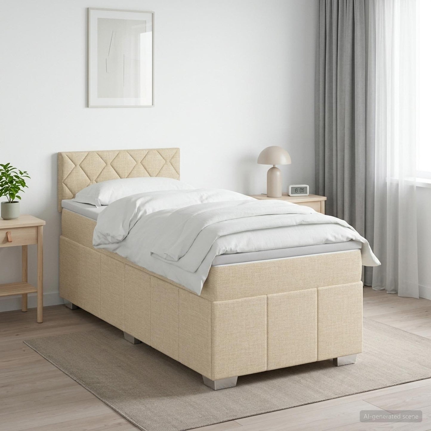 vidaXL Κρεβάτι box spring με στρώμα Κρεμ 100 x 200 cm Ύφασμα