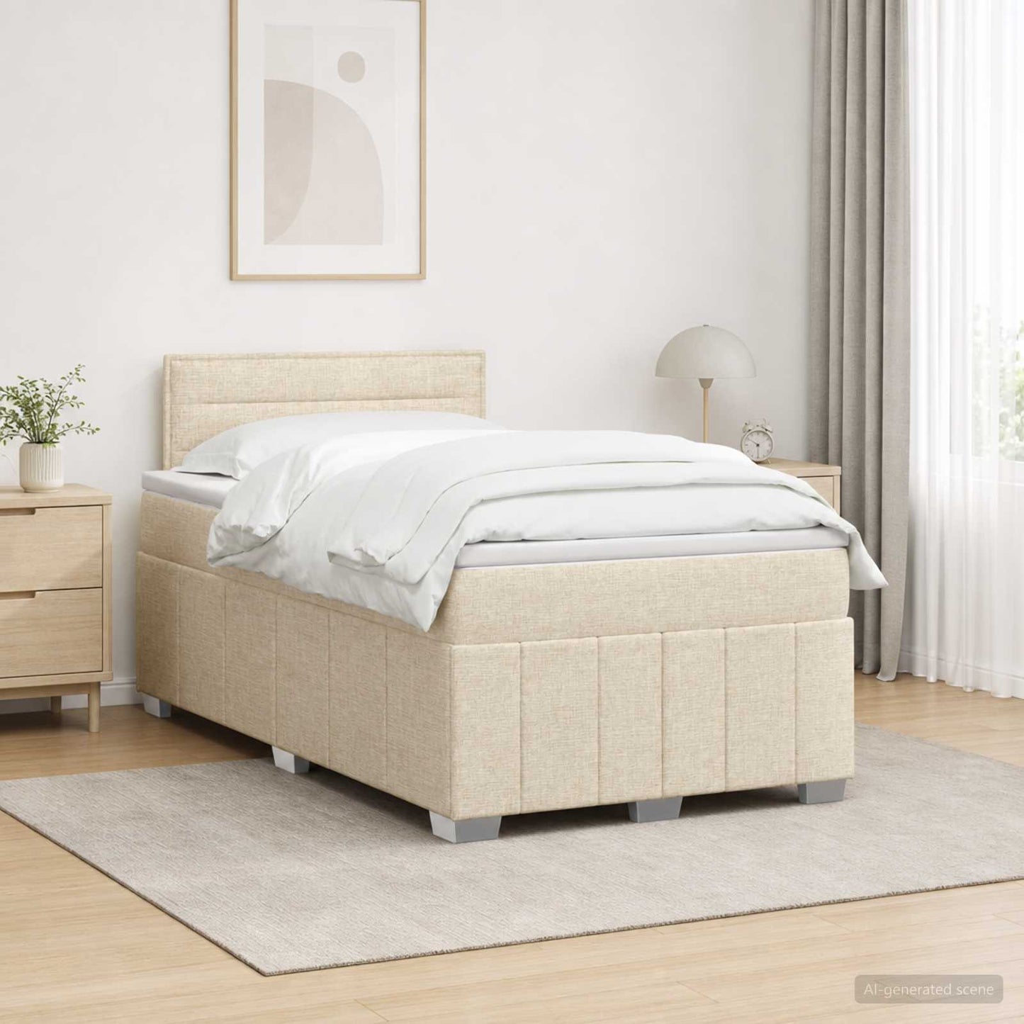vidaXL Κρεβάτι box spring με στρώμα Κρεμ 120 x 190 cm Ύφασμα