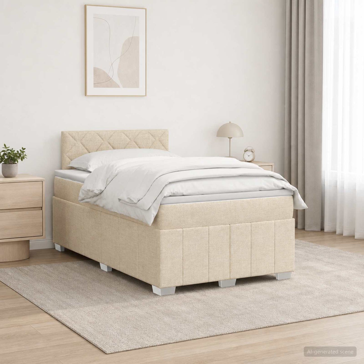vidaXL Κρεβάτι box spring με στρώμα Κρεμ 120 x 190 cm Ύφασμα