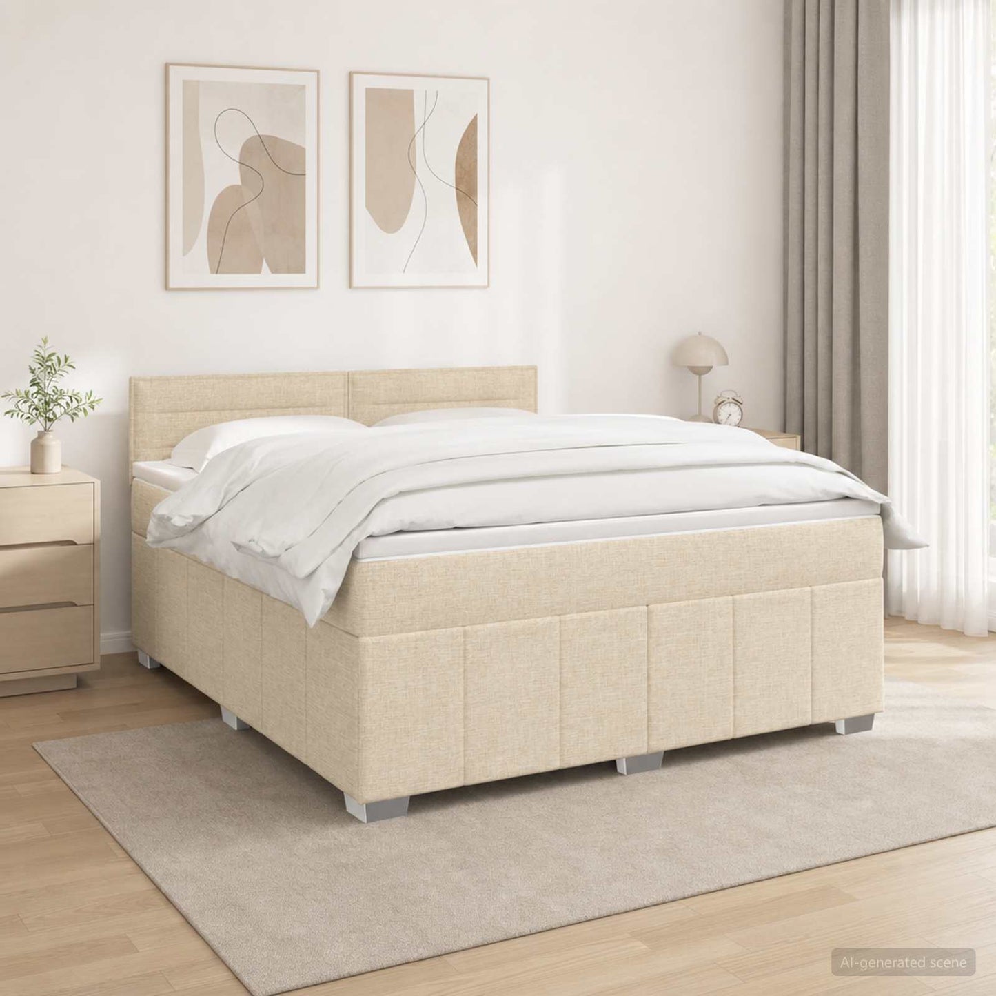 vidaXL Κρεβάτι box spring με στρώμα Κρεμ 140 x 190 cm Ύφασμα