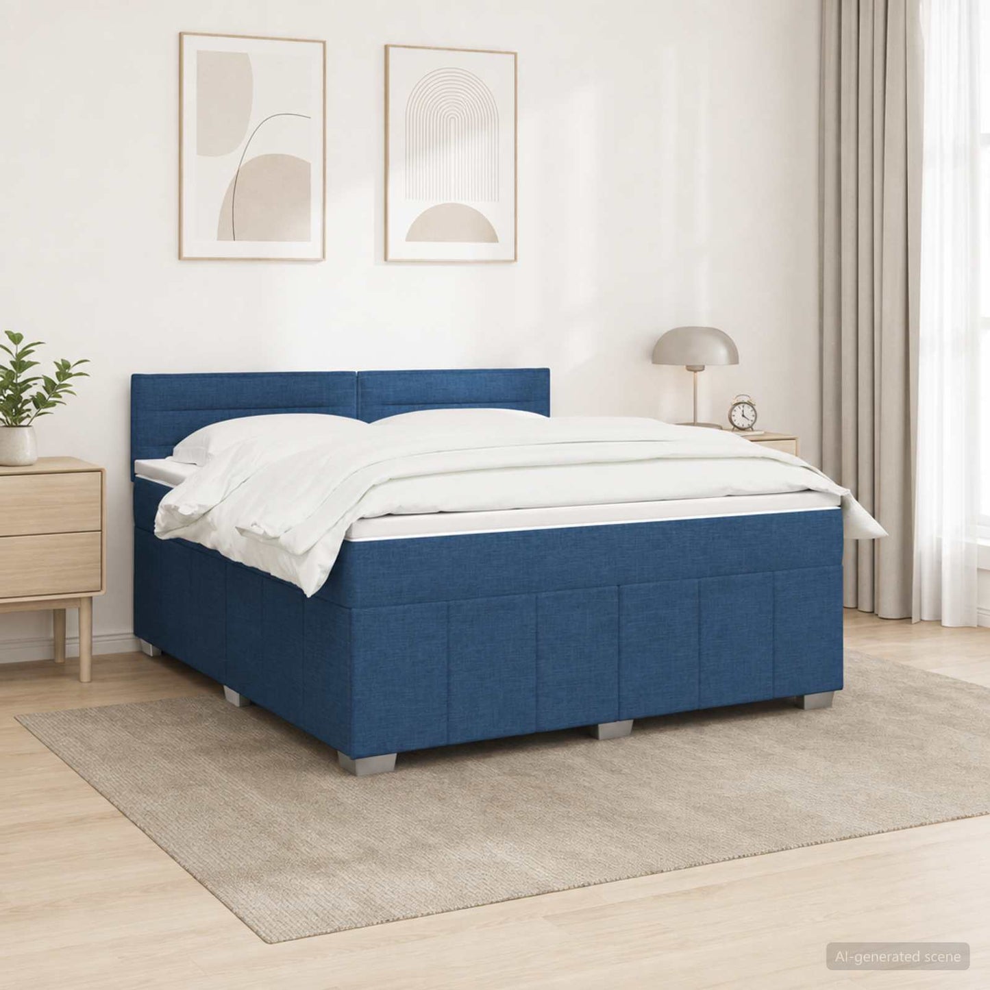 vidaXL Κρεβάτι box spring με στρώμα Μπλε 140 x 200 cm Ύφασμα