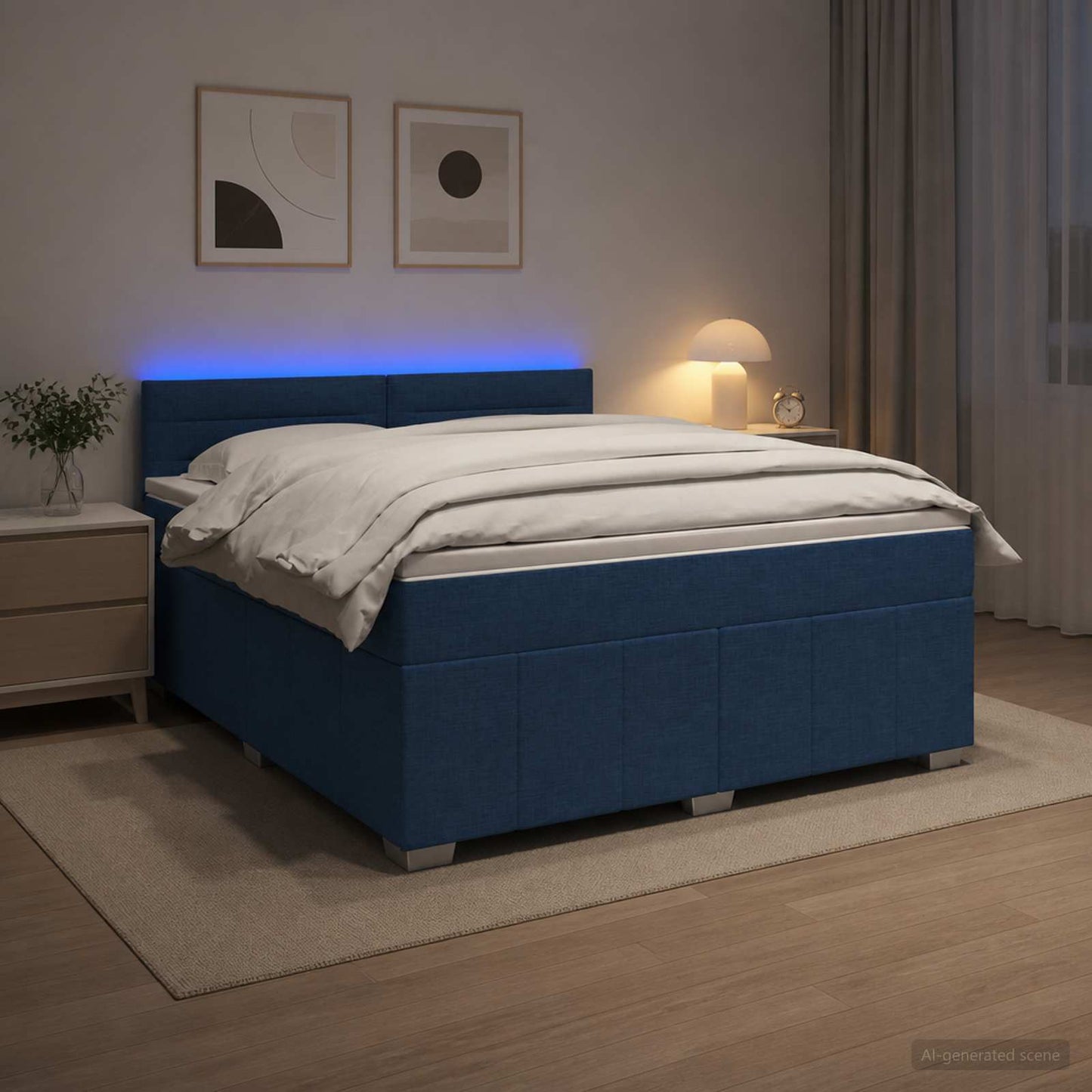 vidaXL Κρεβάτι box spring με στρώμα Μπλε 160 x 200 cm Ύφασμα