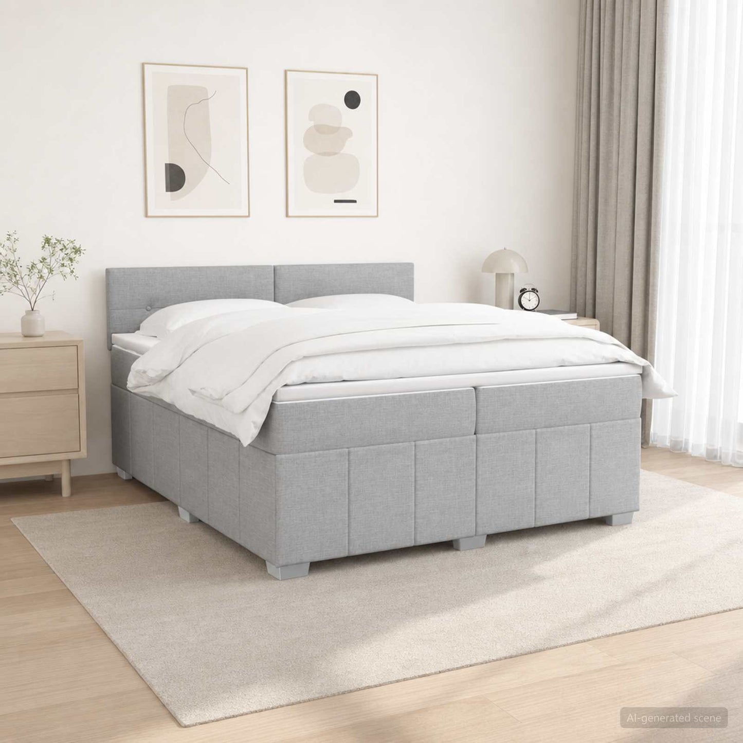 vidaXL Κρεβάτι box spring με στρώμα Ανοιχτό γκρι 200 x 200 cm Ύφασμα