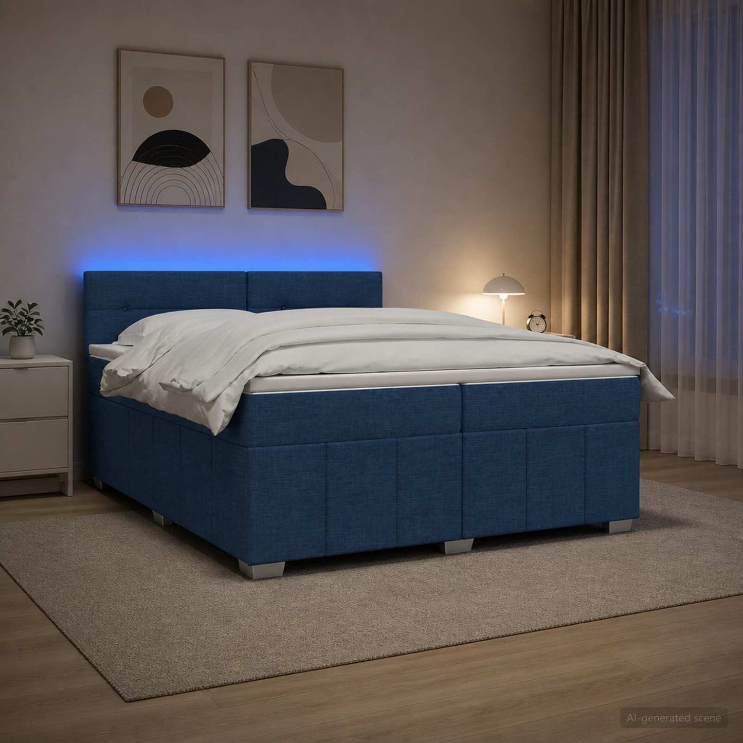 vidaXL Κρεβάτι box spring με στρώμα Μπλε 200 x 200 cm Ύφασμα