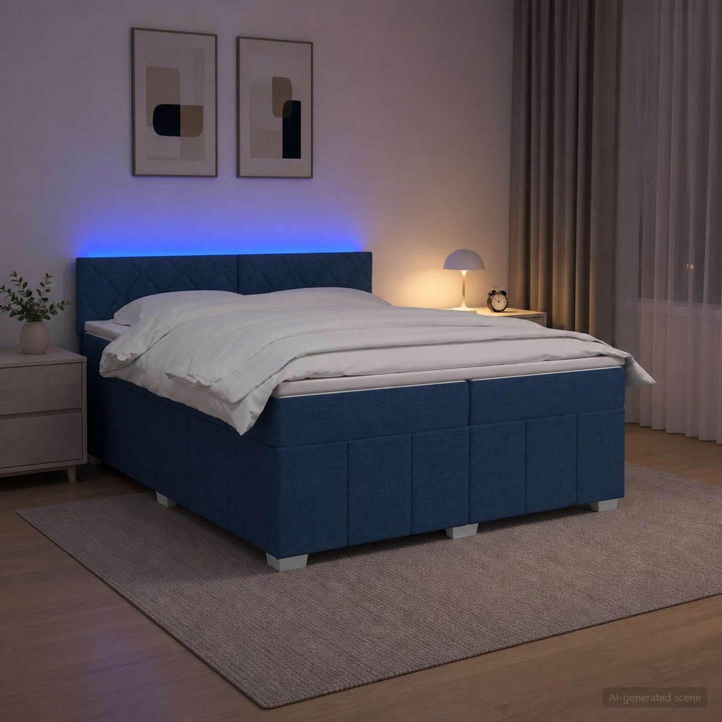 vidaXL Κρεβάτι box spring με στρώμα Μπλε 200 x 200 cm Ύφασμα