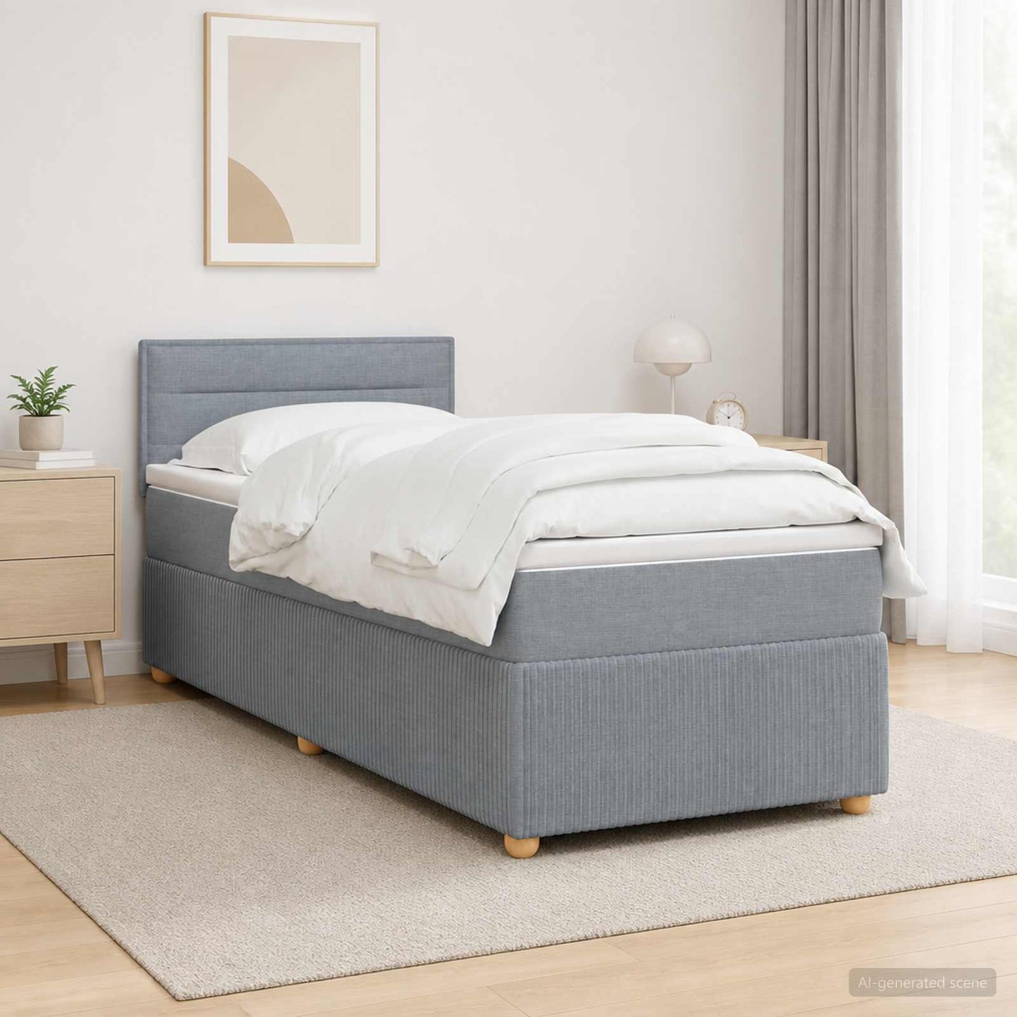 vidaXL Κρεβάτι box spring με στρώμα Ανοιχτό γκρι 90 x 200 cm Ύφασμα