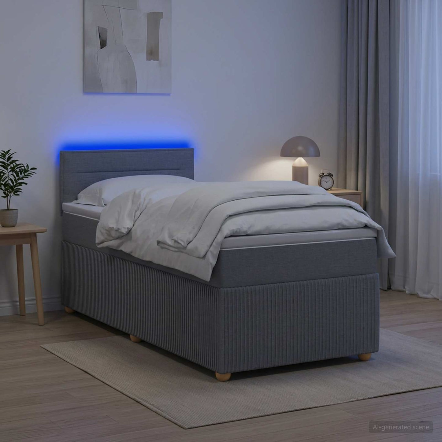 vidaXL Κρεβάτι Box Spring με Στρώμα και LED Ανοιχτό γκρι 90 x 190 cm