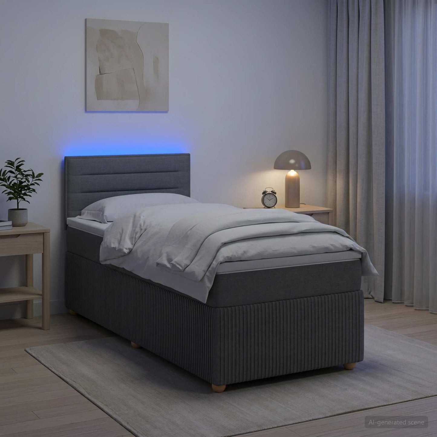 vidaXL Κρεβάτι Box Spring με Στρώμα και LED Σκούρο Γκρι 90 x 190 cm