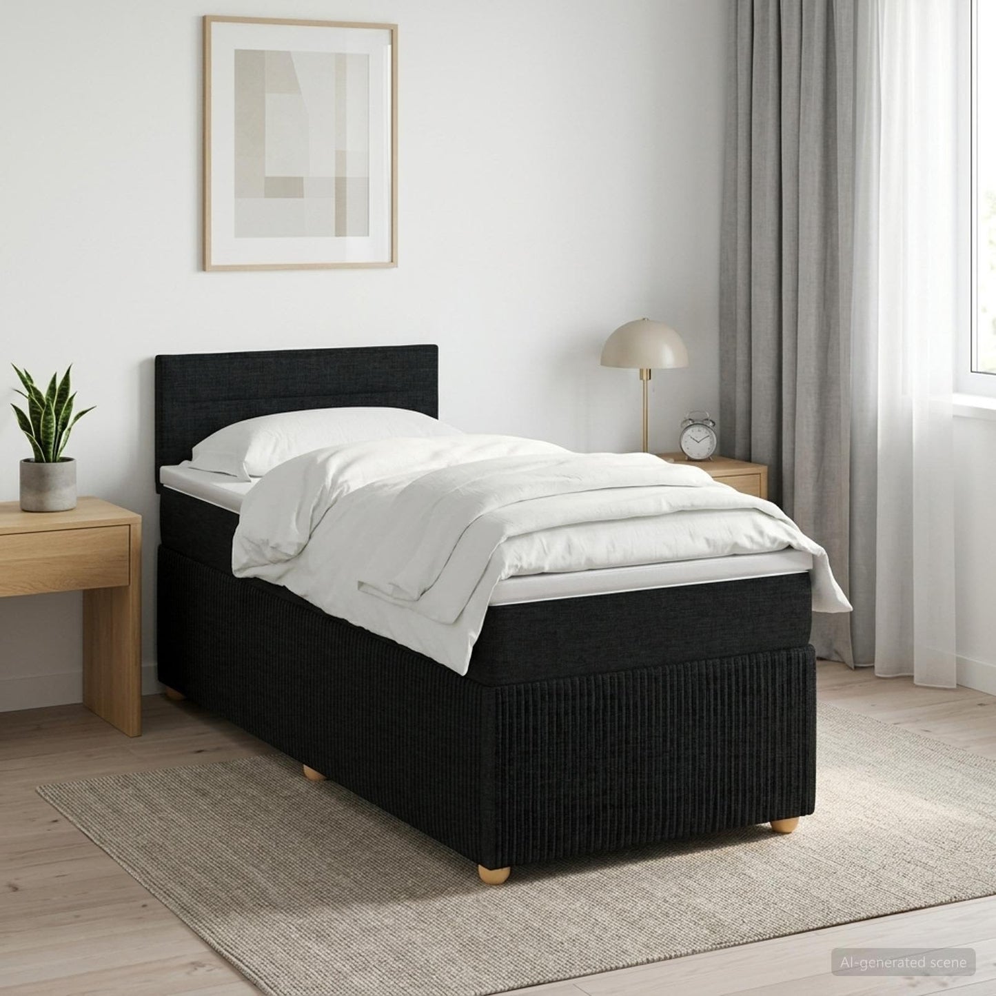 vidaXL Κρεβάτι box spring με στρώμα Μαύρο 90 x 200 cm Ύφασμα