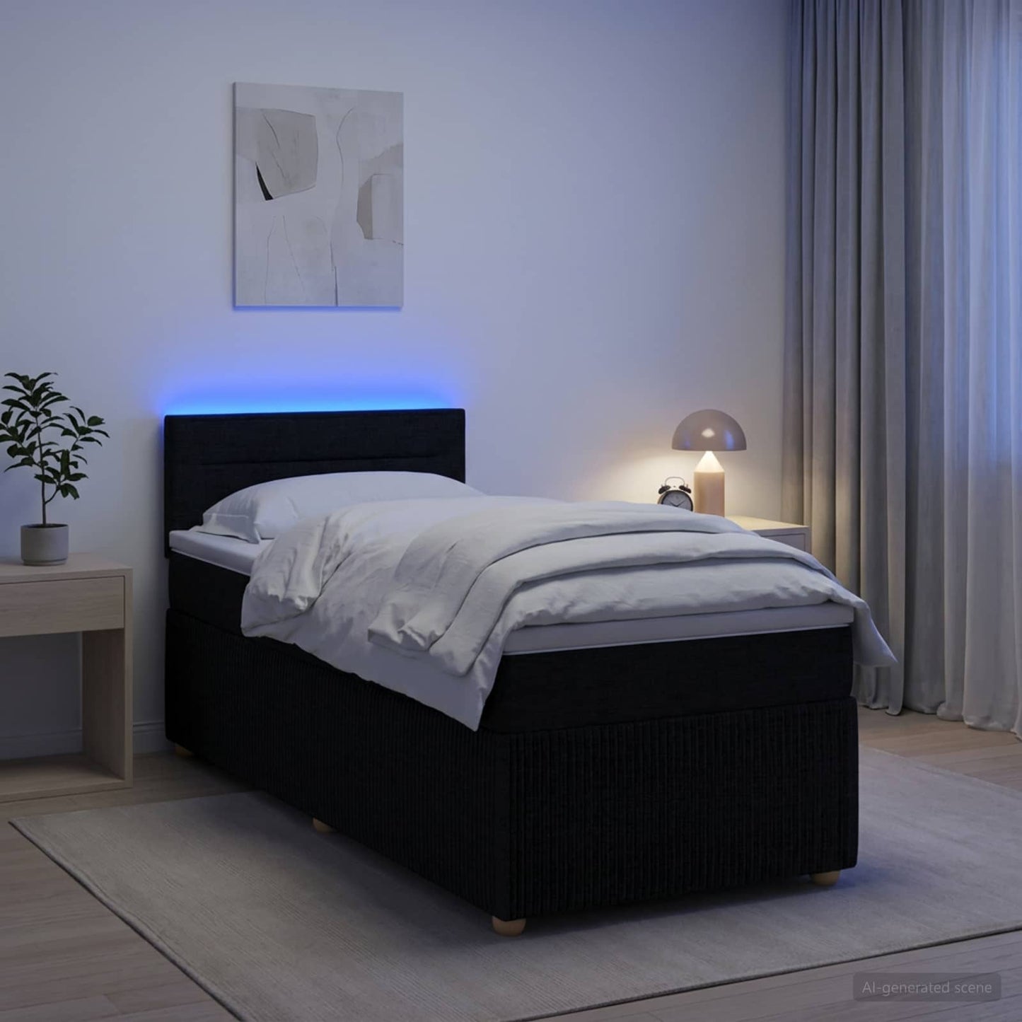 vidaXL Κρεβάτι box spring με στρώμα Μαύρο 90 x 200 cm Ύφασμα