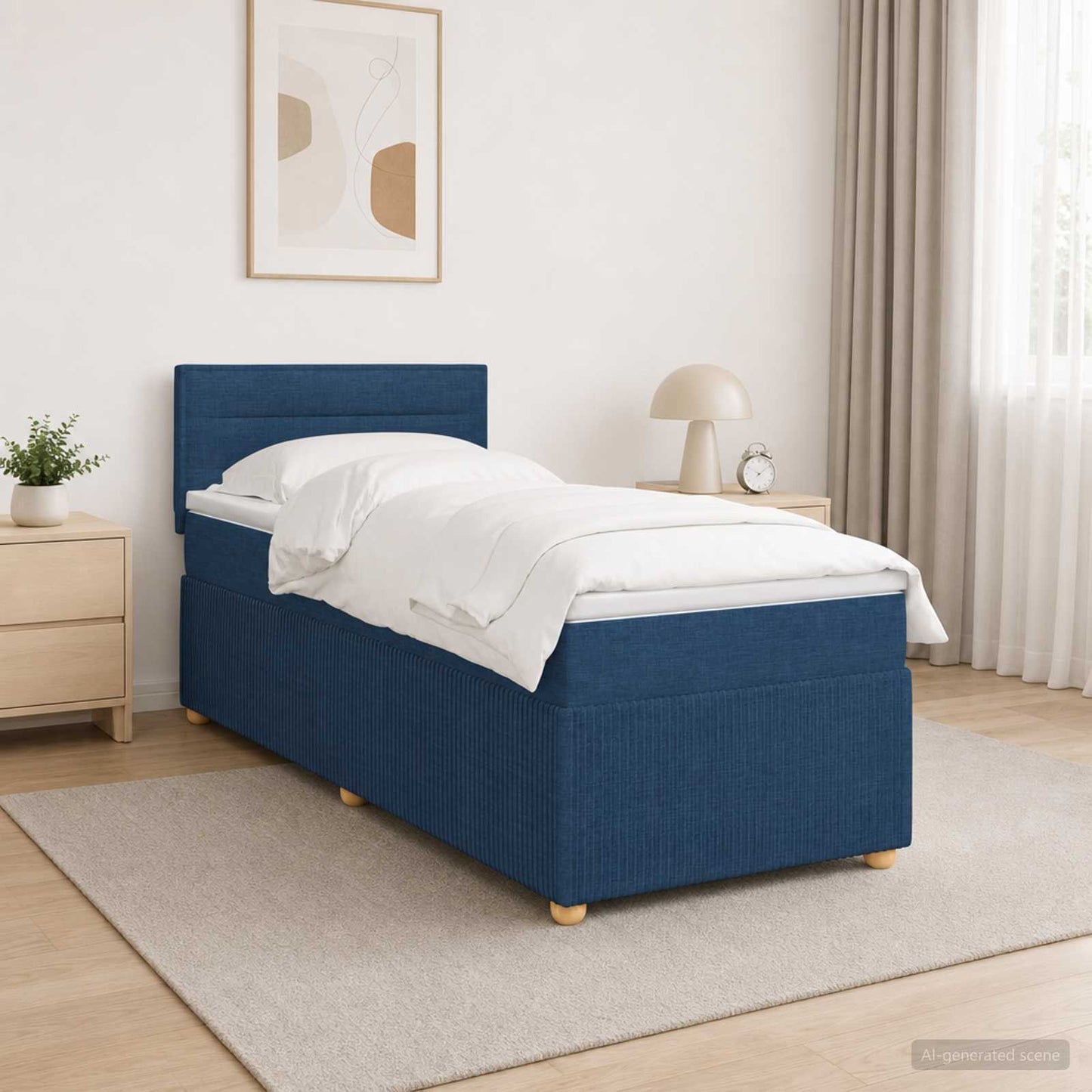 vidaXL Κρεβάτι box spring με στρώμα Μπλε 90 x 200 cm Ύφασμα