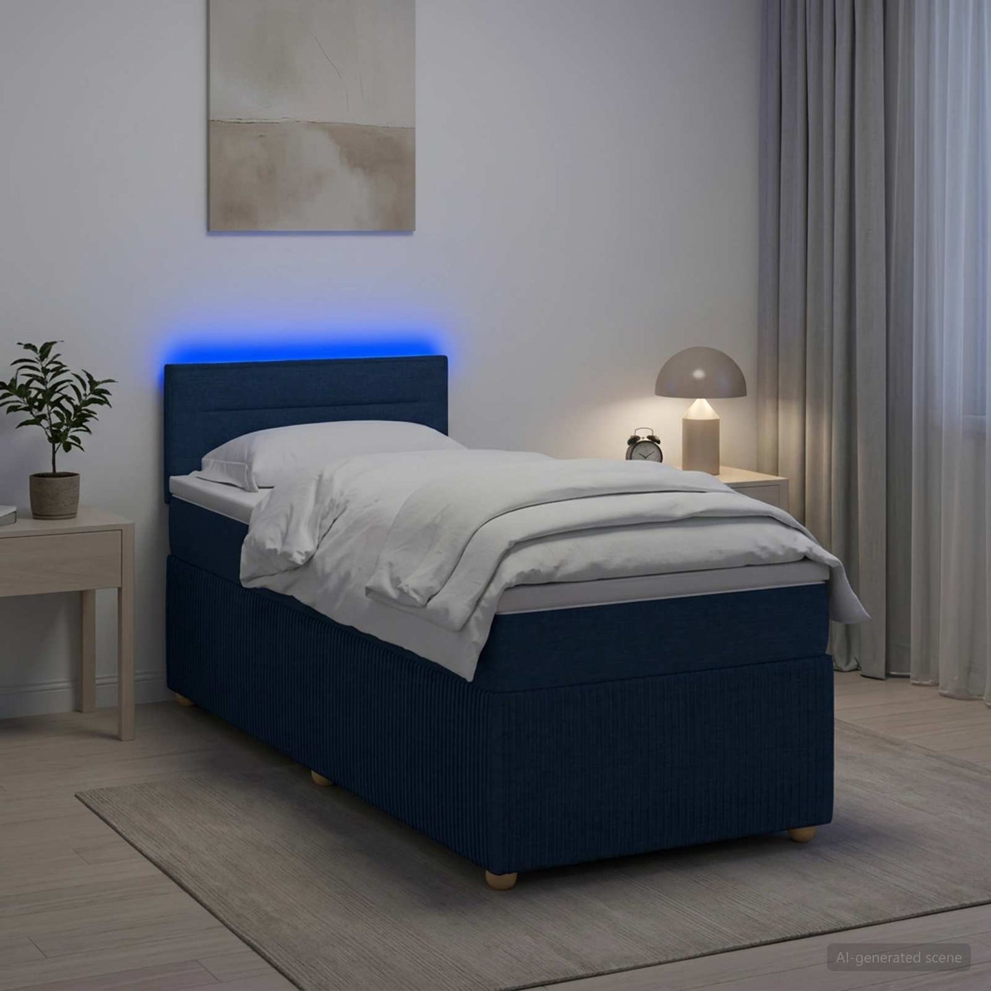 vidaXL Κρεβάτι box spring με στρώμα Μπλε 100 x 200 cm Ύφασμα