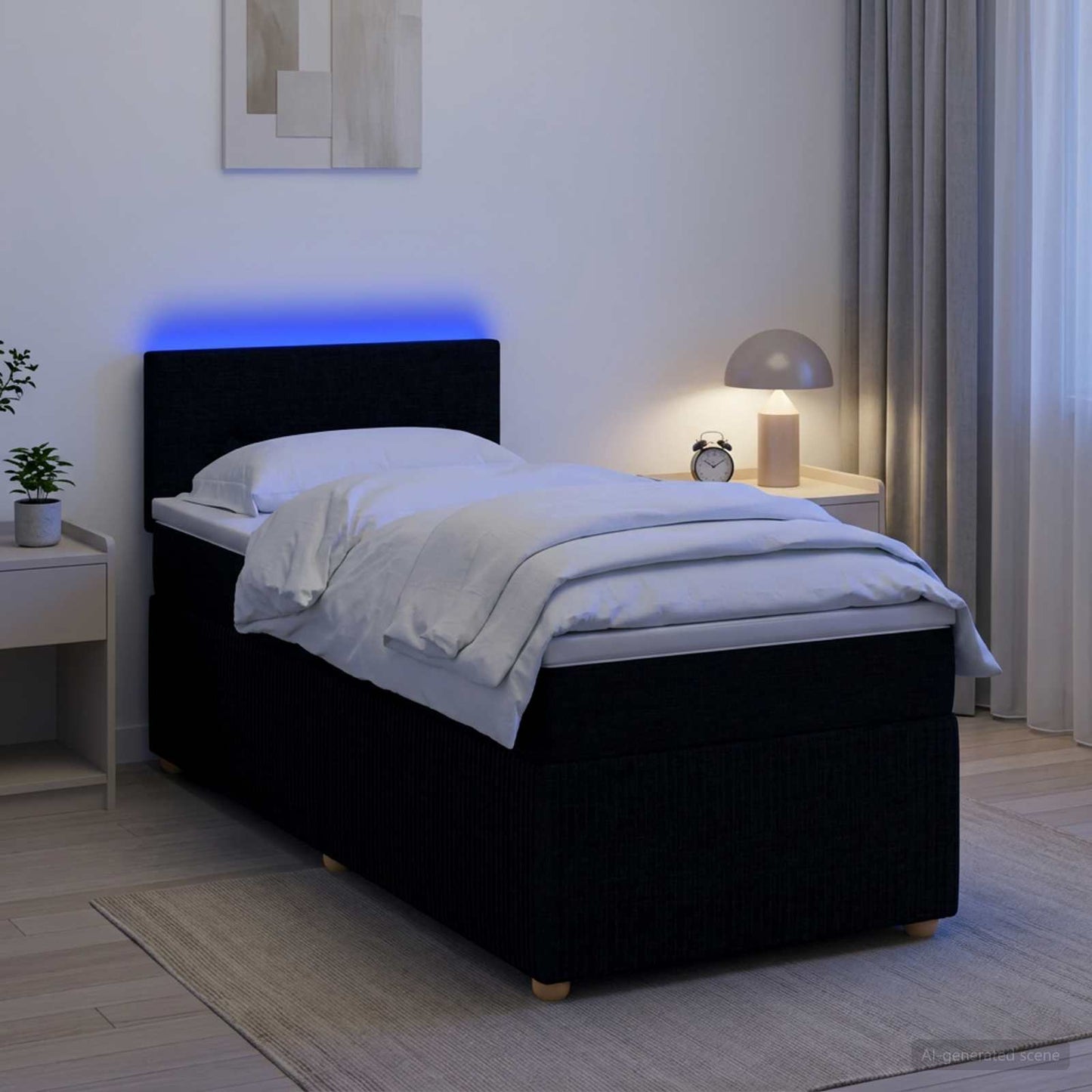 vidaXL Κρεβάτι box spring με στρώμα Μαύρο 90 x 200 cm Ύφασμα