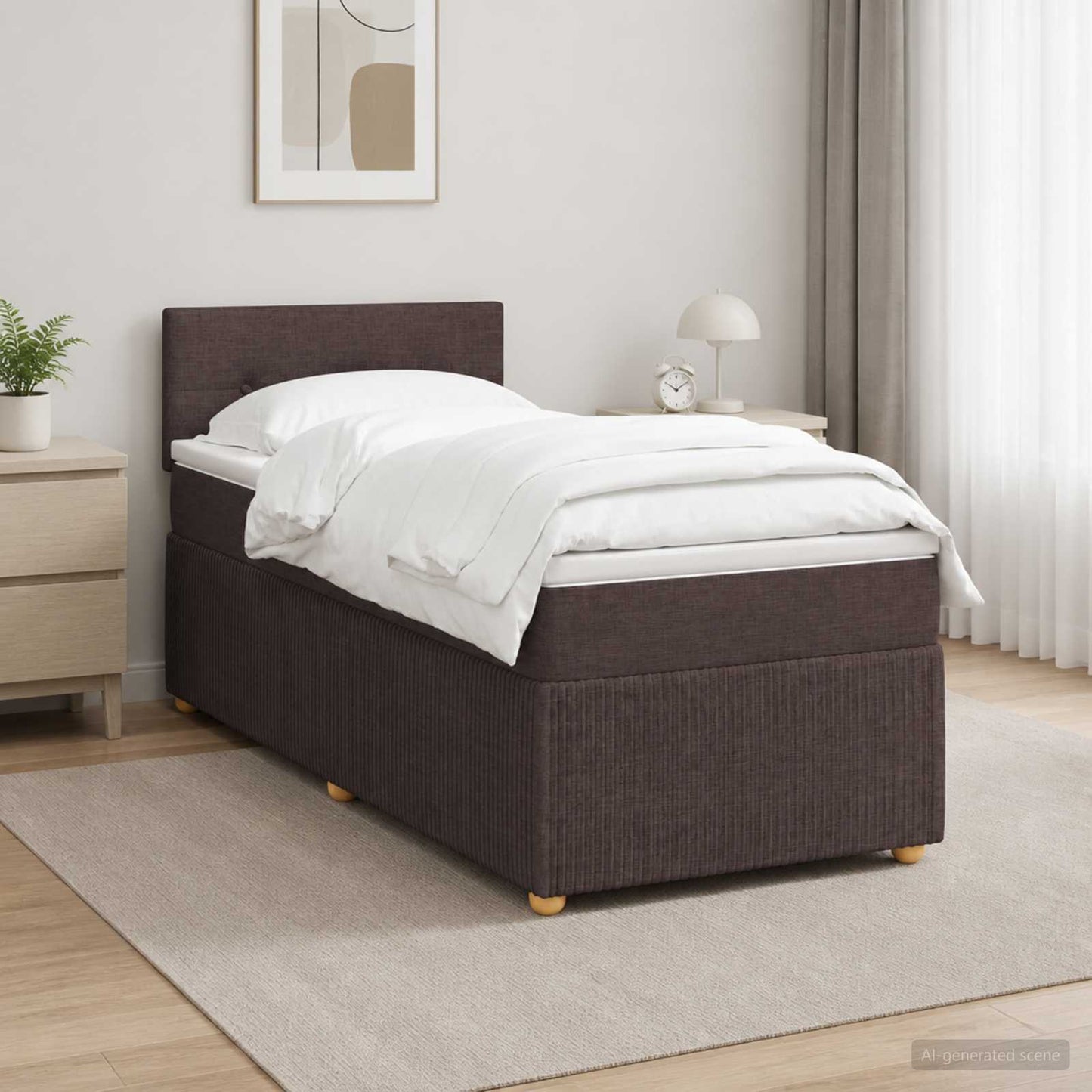 vidaXL Κρεβάτι box spring με στρώμα Σκούρο Καφέ 100 x 200 cm Ύφασμα