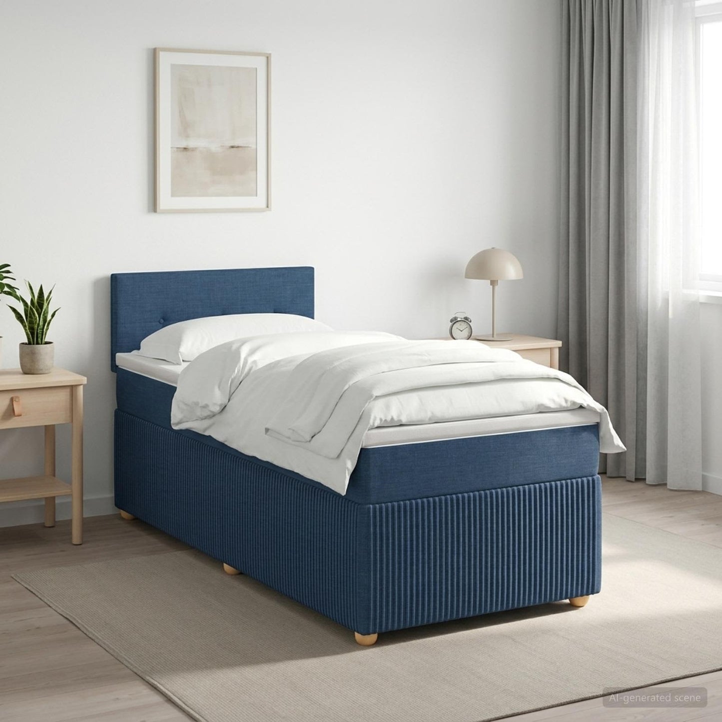 vidaXL Κρεβάτι box spring με στρώμα Μπλε 90 x 190 cm Ύφασμα
