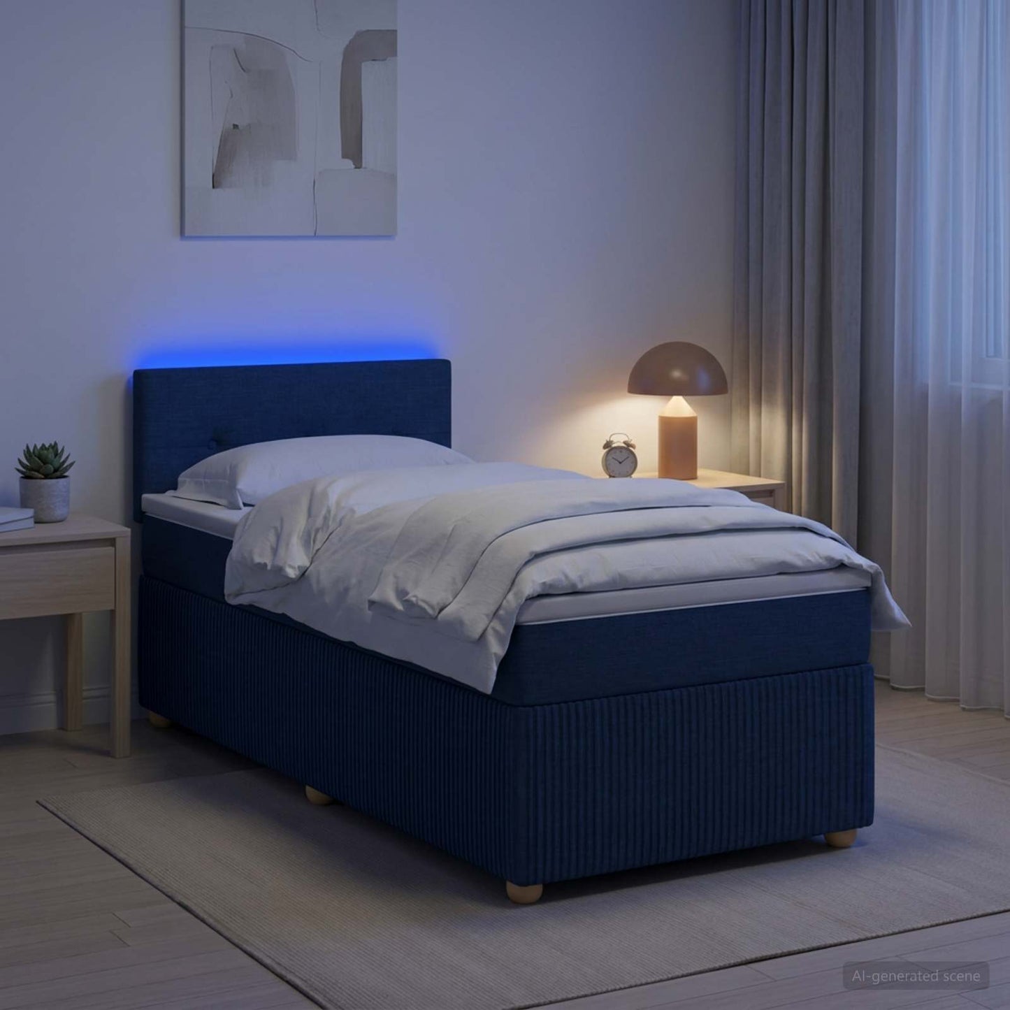 vidaXL Κρεβάτι box spring με στρώμα Μπλε 90 x 190 cm Ύφασμα