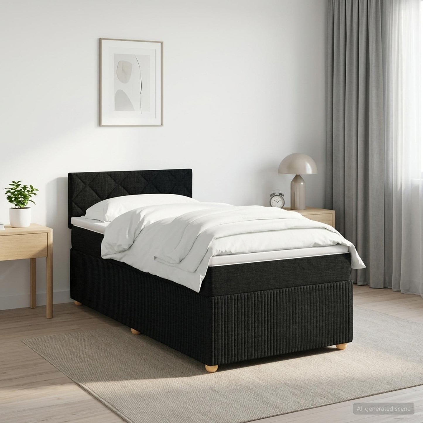 vidaXL Κρεβάτι box spring με στρώμα Μαύρο 90 x 190 cm Ύφασμα