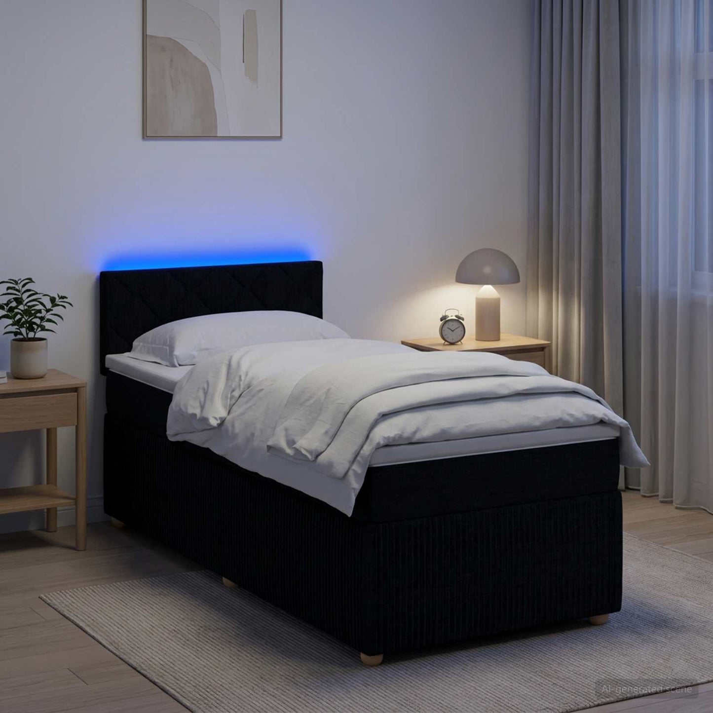 vidaXL Κρεβάτι box spring με στρώμα Μαύρο 90 x 200 cm Ύφασμα