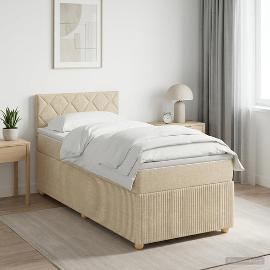 vidaXL Κρεβάτι box spring με στρώμα Κρεμ 90 x 190 cm Ύφασμα
