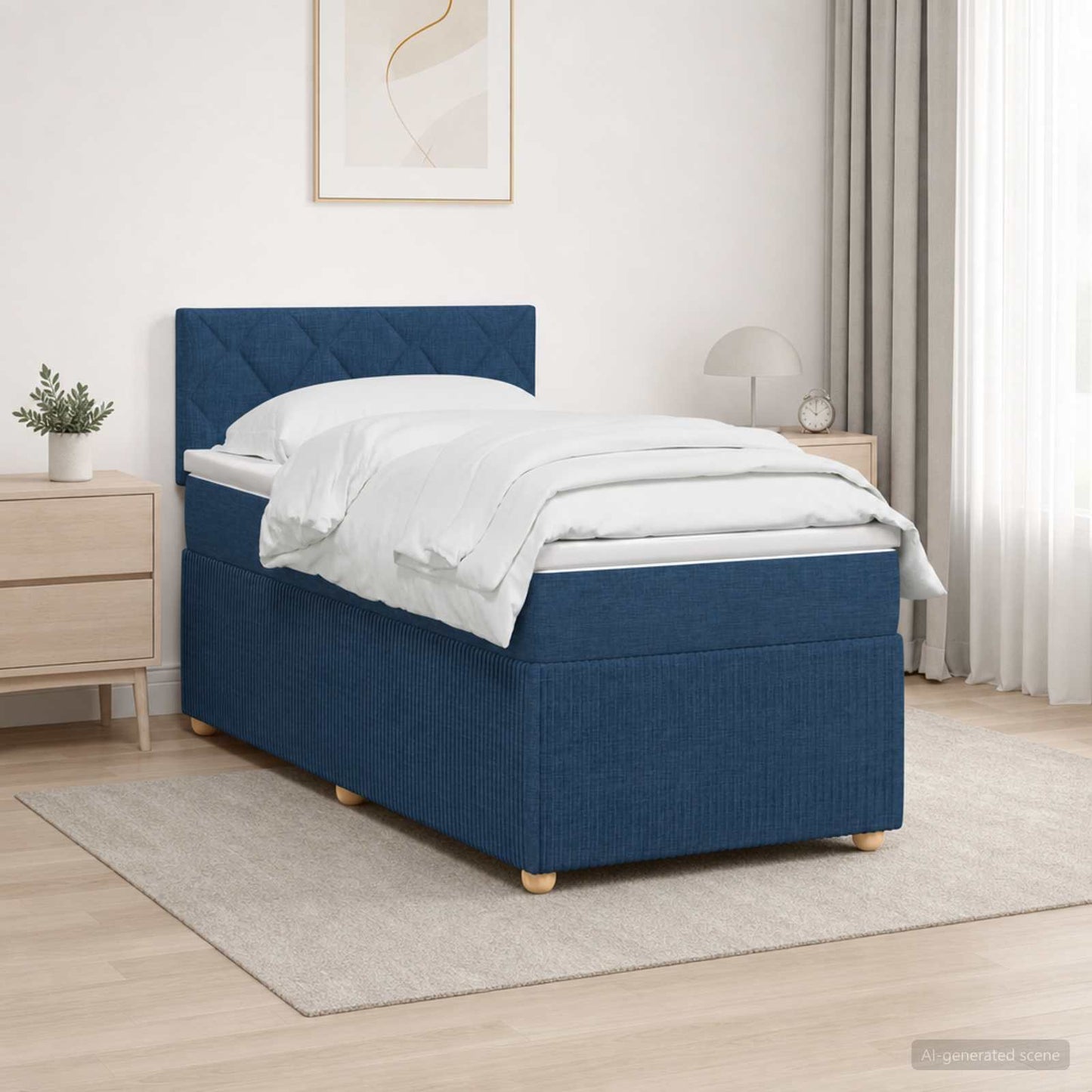 vidaXL Κρεβάτι box spring με στρώμα Μπλε 90 x 190 cm Ύφασμα