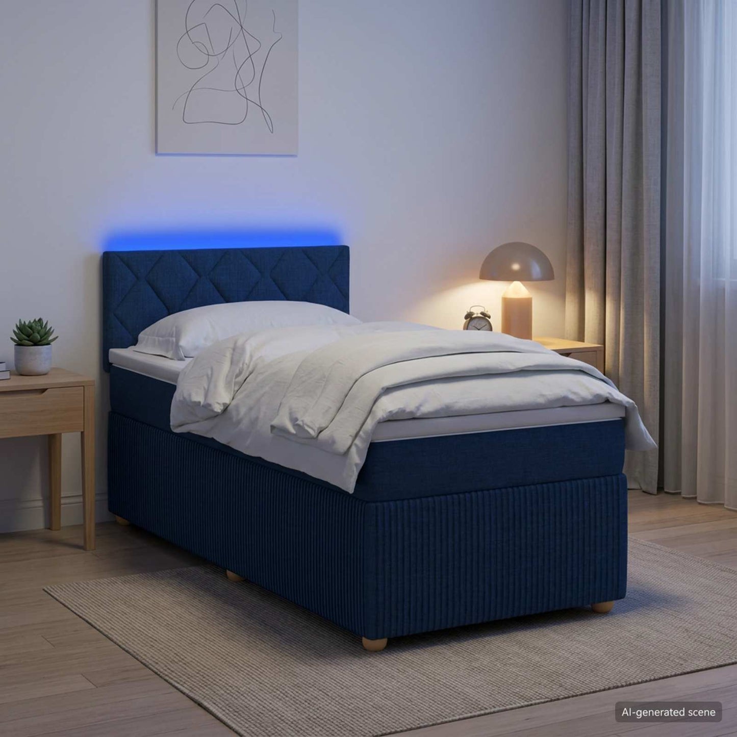vidaXL Κρεβάτι box spring με στρώμα Μπλε 90 x 190 cm Ύφασμα