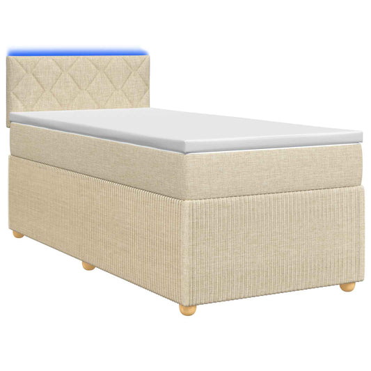 vidaXL Κρεβάτι box spring με στρώμα Κρεμ 90 x 190 cm Ύφασμα