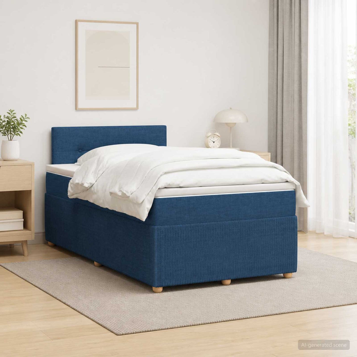 vidaXL Κρεβάτι box spring με στρώμα Μπλε 120 x 200 cm Ύφασμα