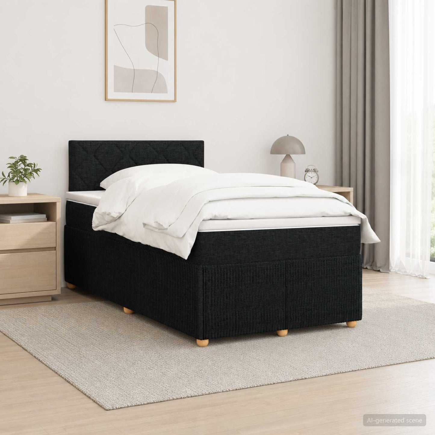 vidaXL Κρεβάτι box spring με στρώμα Μαύρο 120 x 190 cm Ύφασμα