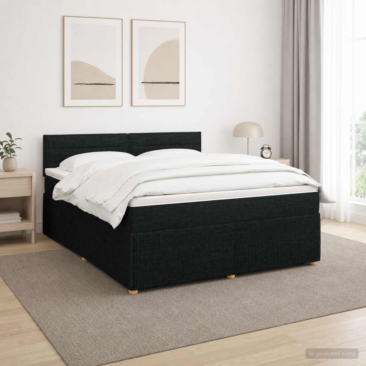 vidaXL Κρεβάτι box spring με στρώμα Μαύρο 180 x 200 cm Ύφασμα