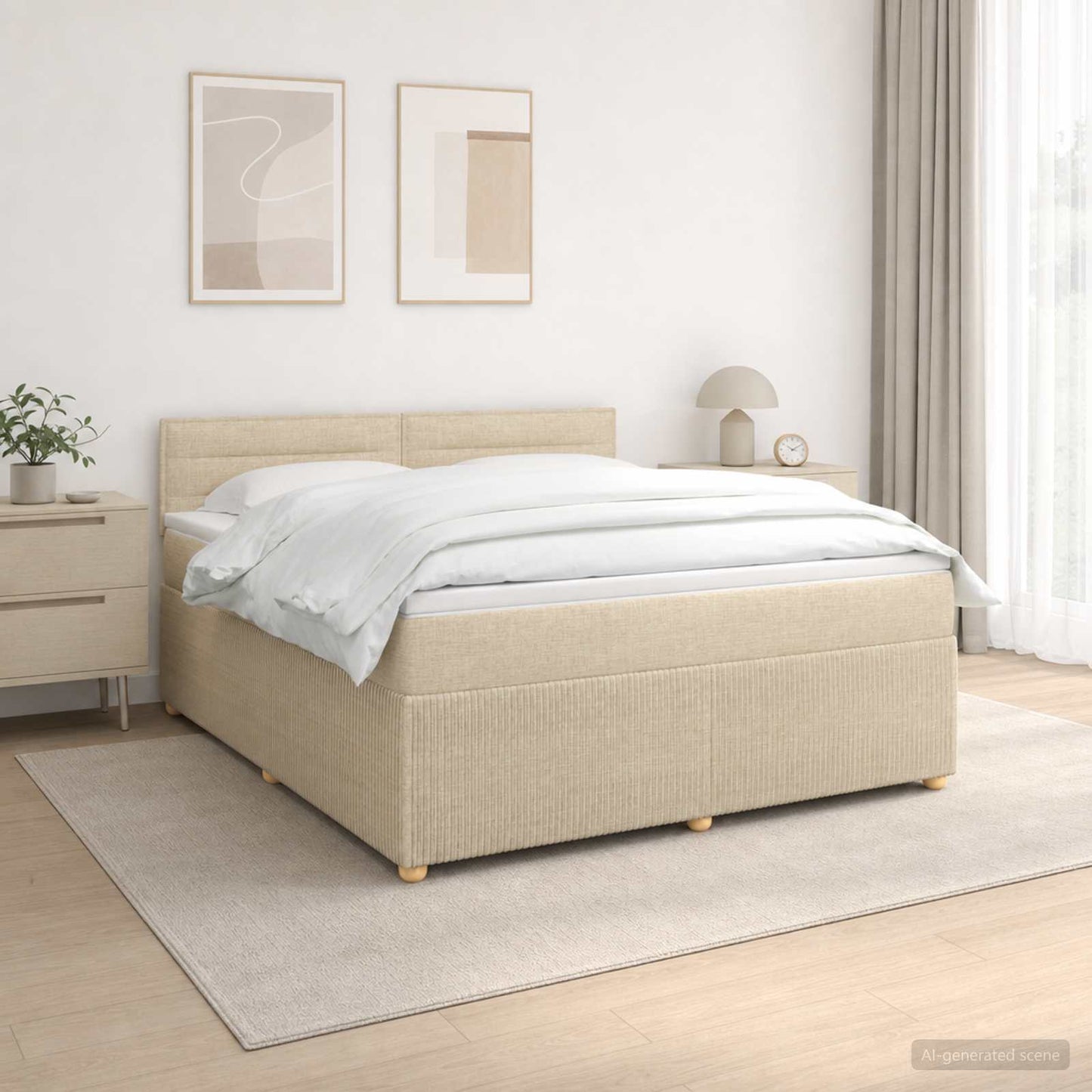 vidaXL Κρεβάτι box spring με στρώμα Κρεμ 140 x 190 cm Ύφασμα