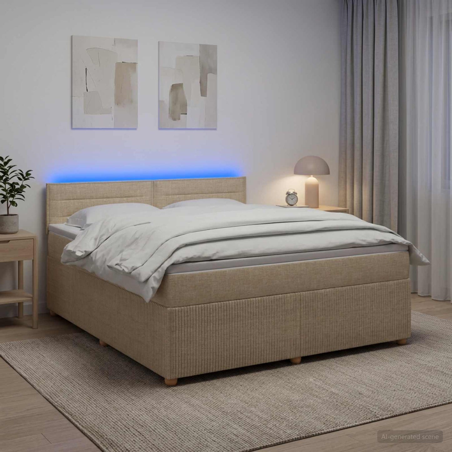 vidaXL Κρεβάτι box spring με στρώμα Κρεμ 140 x 190 cm Ύφασμα