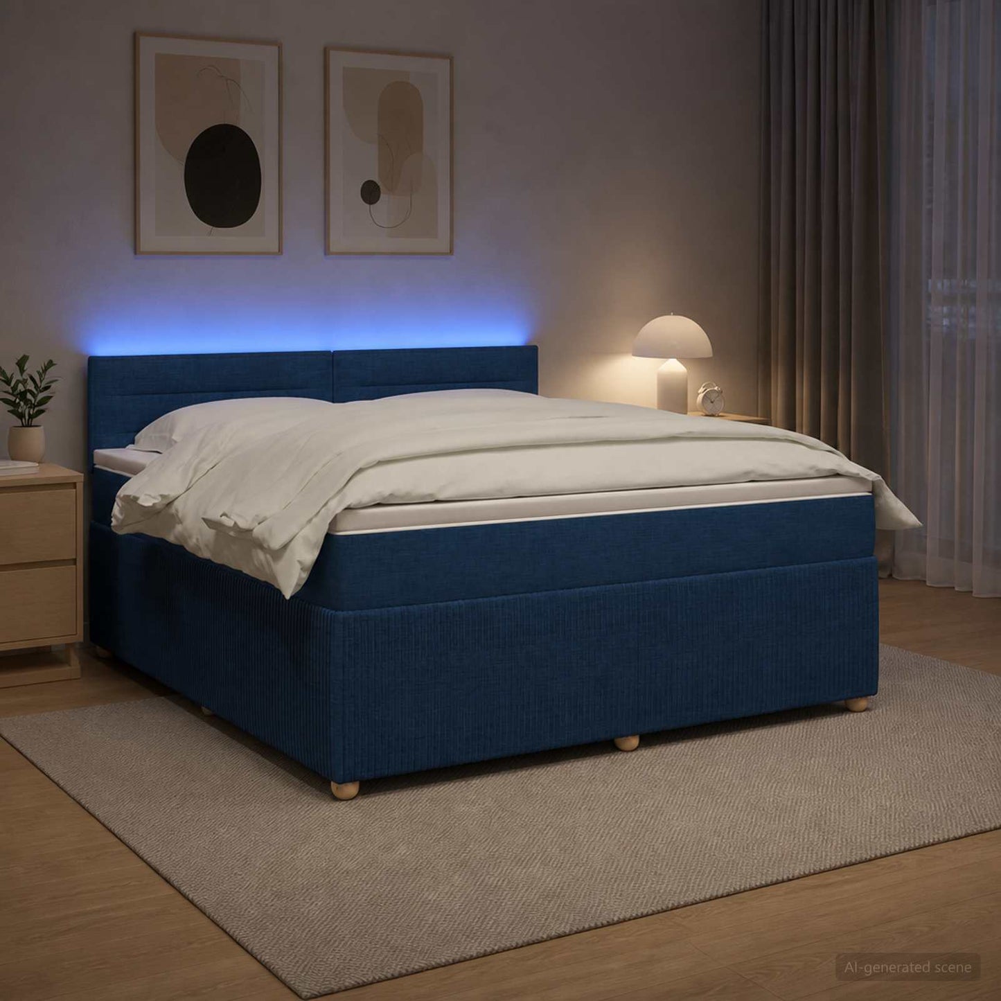 vidaXL Κρεβάτι box spring με στρώμα Μπλε 140 x 200 cm Ύφασμα
