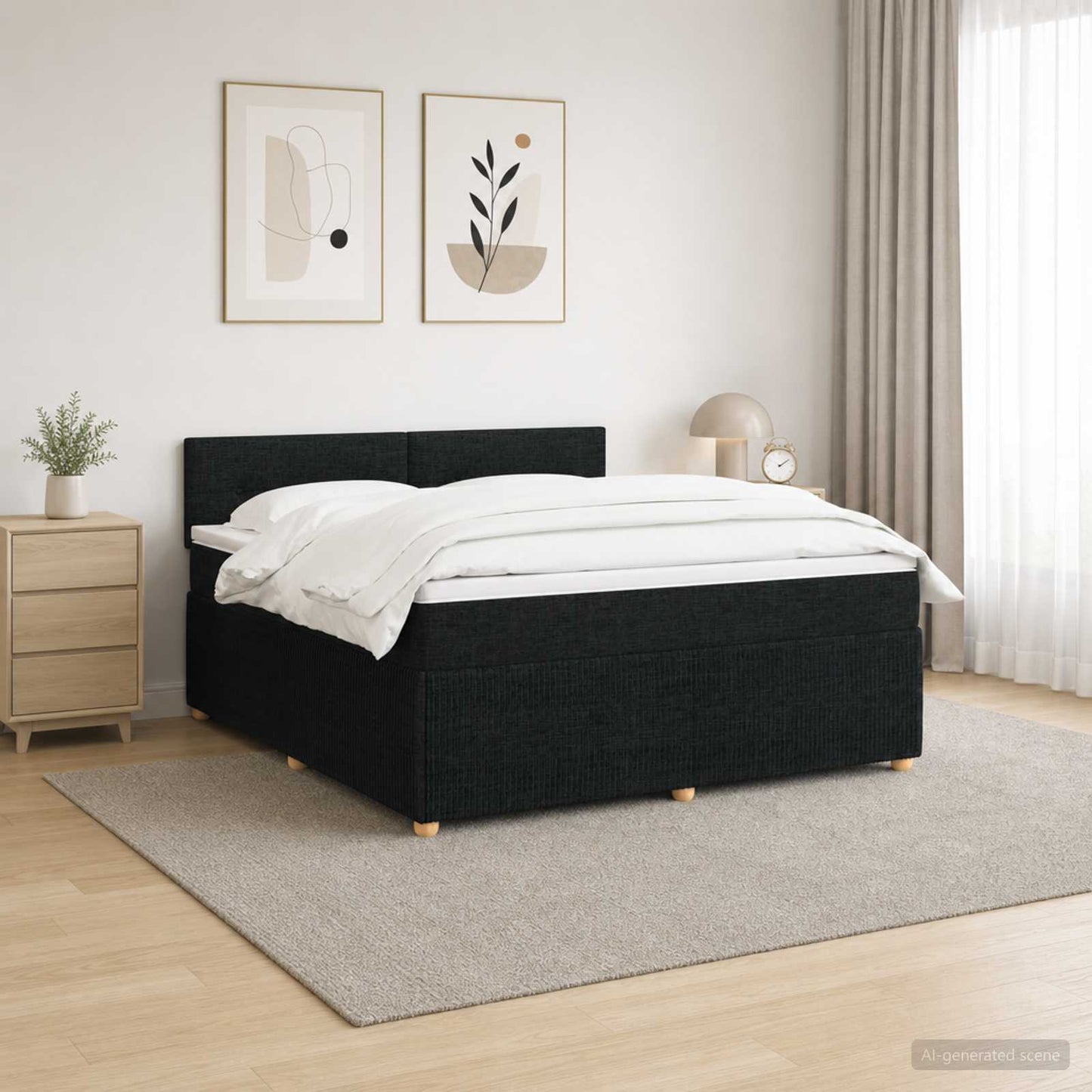 vidaXL Κρεβάτι box spring με στρώμα Μαύρο 160 x 200 cm Ύφασμα