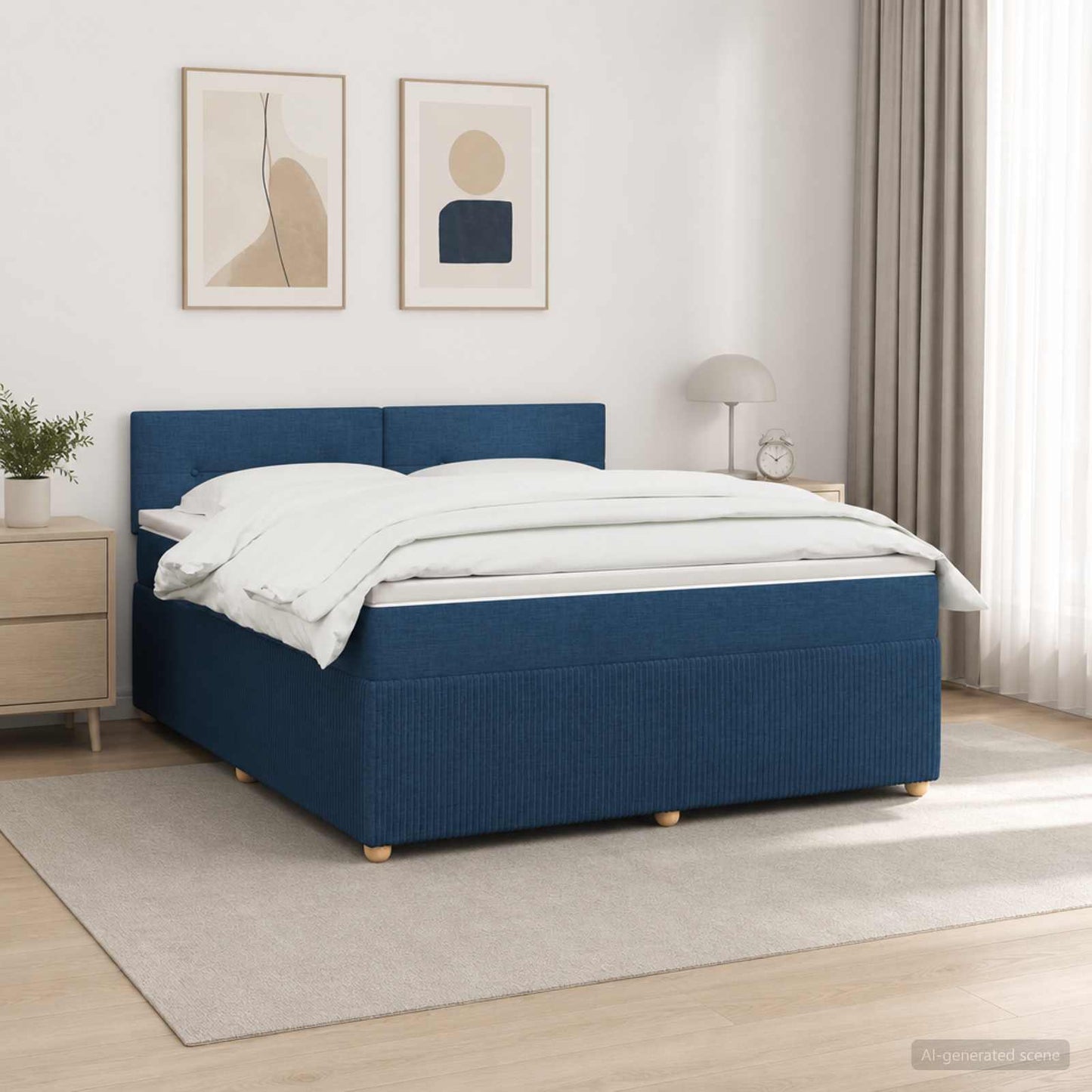 vidaXL Κρεβάτι box spring με στρώμα Μπλε 180 x 200 cm Ύφασμα